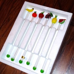 Vintage Glass Fruit Drink Stirrers New